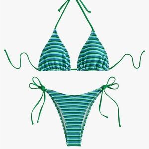 Blue and Green Striped Bikini